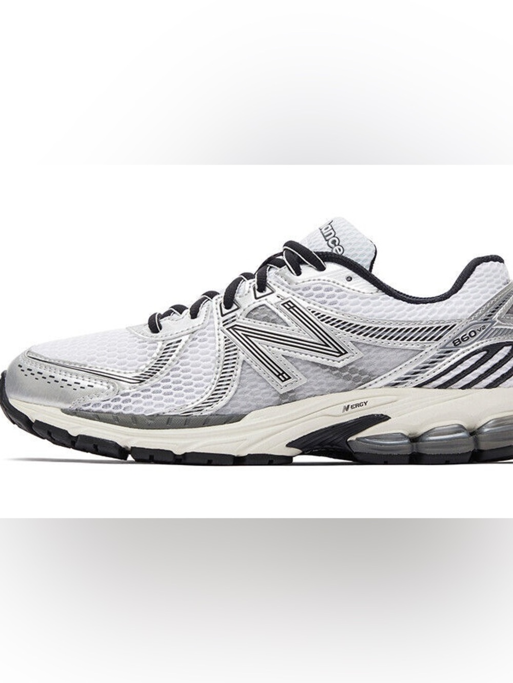 New Balance White & Silver Mesh Running Sneaker